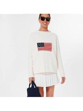 Tuckernuck Ivory Cotton Americana Sweater Womens XS Roll Neck USA Preppy Classic